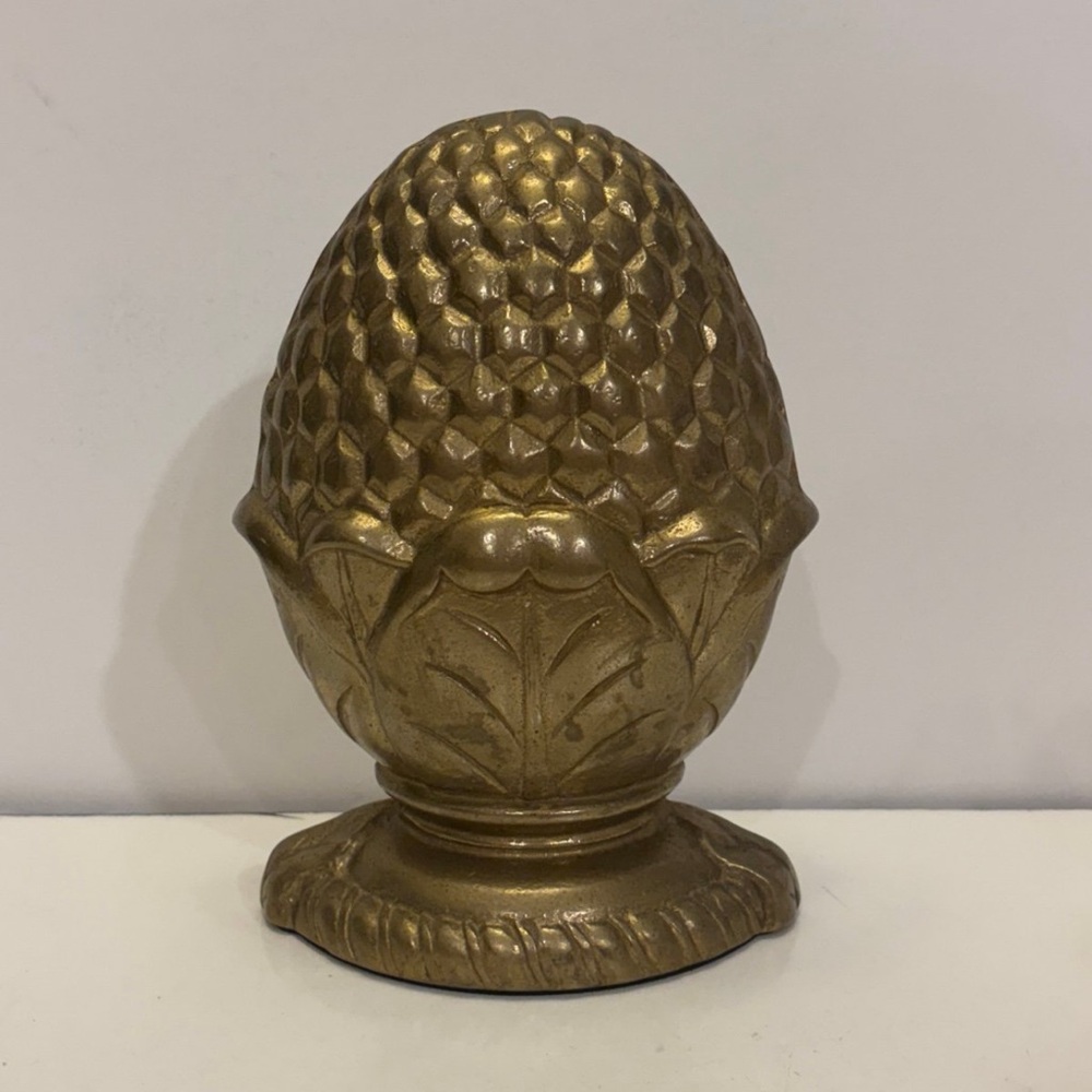 Antique Brass Pineapple Acorn Statue Bookend | Heavy Large Brass Statue
